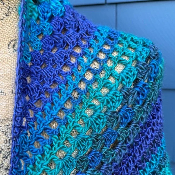 Multicolor Crochet Poncho wrap drape shawl purple green teal blue - Picture 3 of 8